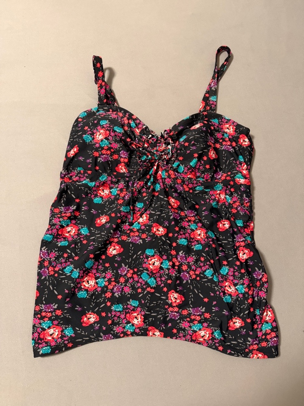 torrid Black Floral Tankini Top with Pink & Teal Flowers